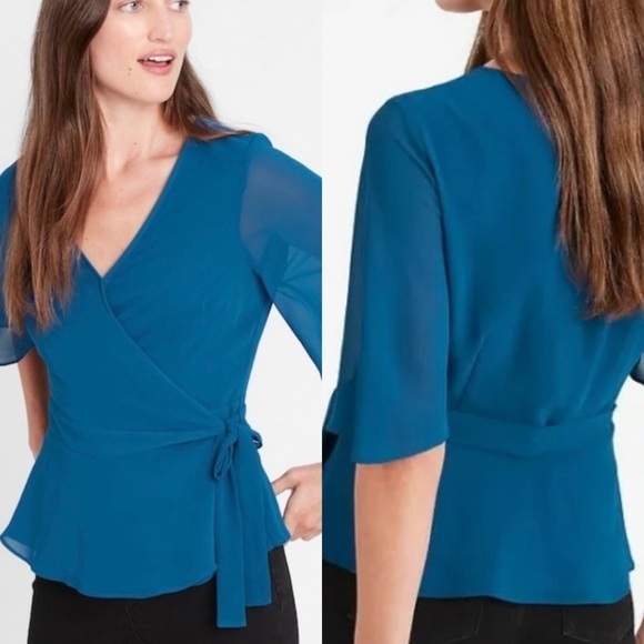 Banana Republic New With Tags Wrap Blouse In Size Medium Tall - Picture 13 of 13